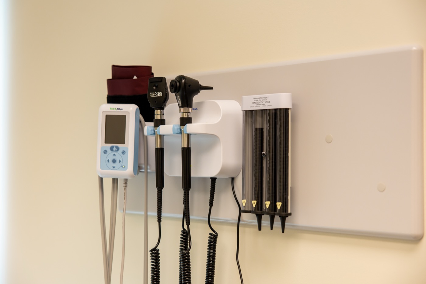 Wall-mounted diagnostic equipment at MedLux Medical