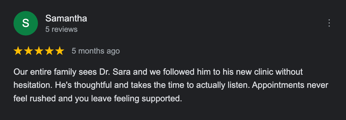 Google review from Samantha