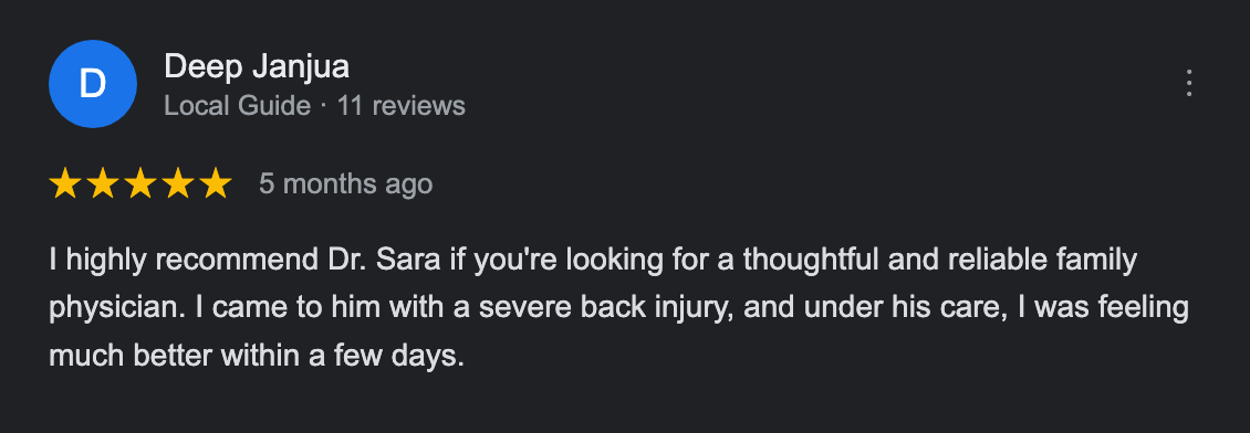 Google review from Deep Janjua